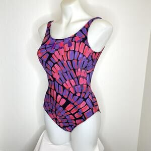 Gottex One Piece Swimsuit Womens 6 Red Purple Print Beaded Jewels